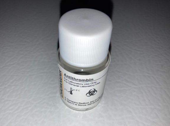 Chromogenix Antithrombin 10IU bottle against a white background