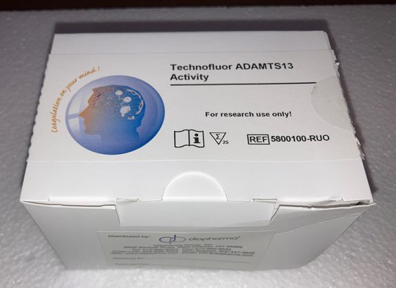 DiaPharma Technofluor ADAMTS13 Activity kit on a white surface