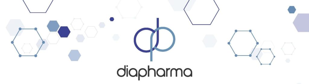 DiaPharma Logo Header with blue hexagons